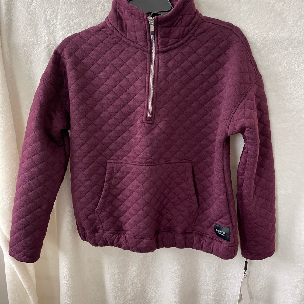 NWT never worn Calvin Klein dark purple quilted zip front sweater size S